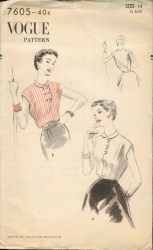7605 VOGUE 1952 ENGLISH SLEEVELESS BUTTON BLOUSE PATTERN 34 BUST